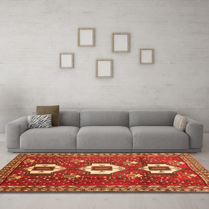 Machine Washable Persian Orange Traditional Area Rugs in a Living Room, wshtr1142org