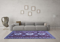 Machine Washable Persian Blue Traditional Rug, wshtr1142blu