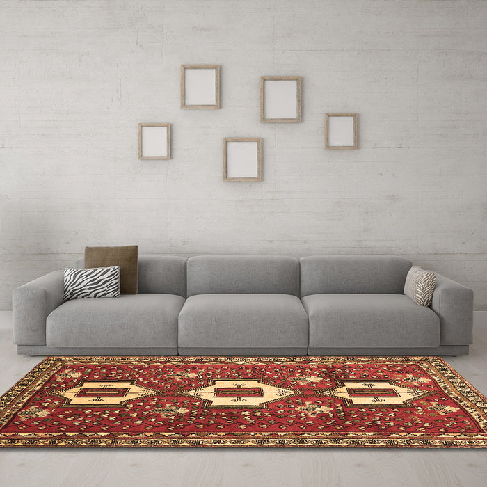 Machine Washable Persian Brown Traditional Rug in a Living Room,, wshtr1142brn