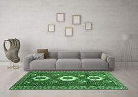 Machine Washable Persian Emerald Green Traditional Rug, wshtr1142emgrn