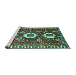 Sideview of Machine Washable Persian Turquoise Traditional Area Rugs, wshtr1142turq
