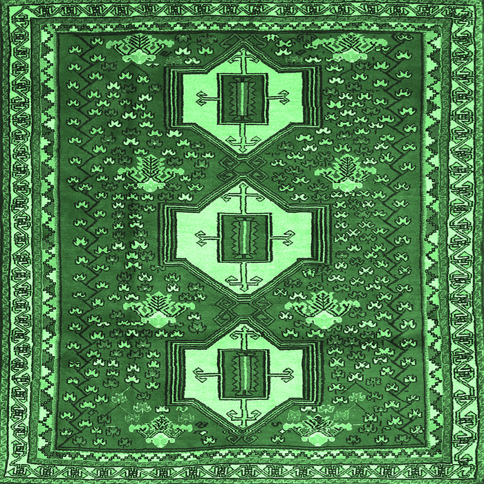 Square Persian Emerald Green Traditional Rug, tr1142emgrn