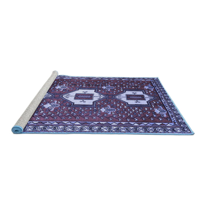 Sideview of Machine Washable Persian Blue Traditional Rug, wshtr1142blu