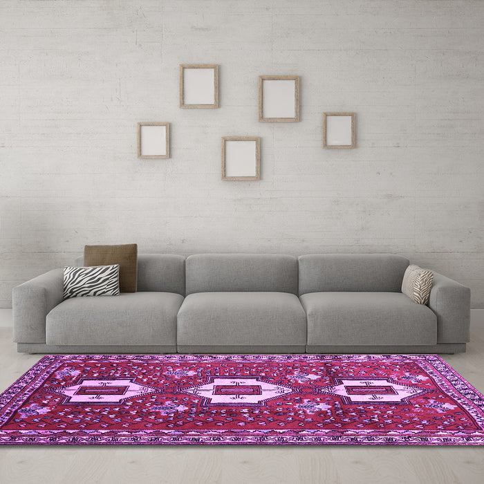 Machine Washable Persian Purple Traditional Area Rugs in a Living Room, wshtr1142pur