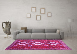 Machine Washable Persian Pink Traditional Rug in a Living Room, wshtr1142pnk