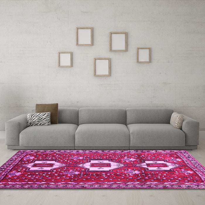 Machine Washable Persian Pink Traditional Rug in a Living Room, wshtr1142pnk