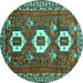 Round Machine Washable Persian Turquoise Traditional Area Rugs, wshtr1142turq