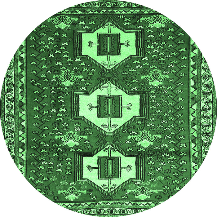 Round Machine Washable Persian Emerald Green Traditional Area Rugs, wshtr1142emgrn
