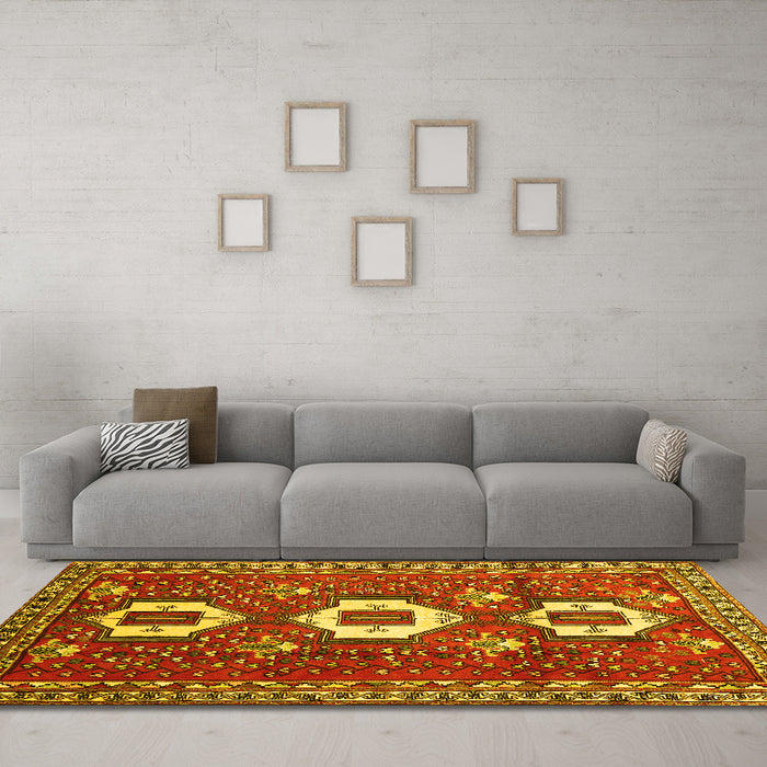 Machine Washable Persian Yellow Traditional Rug in a Living Room, wshtr1142yw