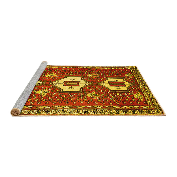 Sideview of Machine Washable Persian Yellow Traditional Rug, wshtr1142yw