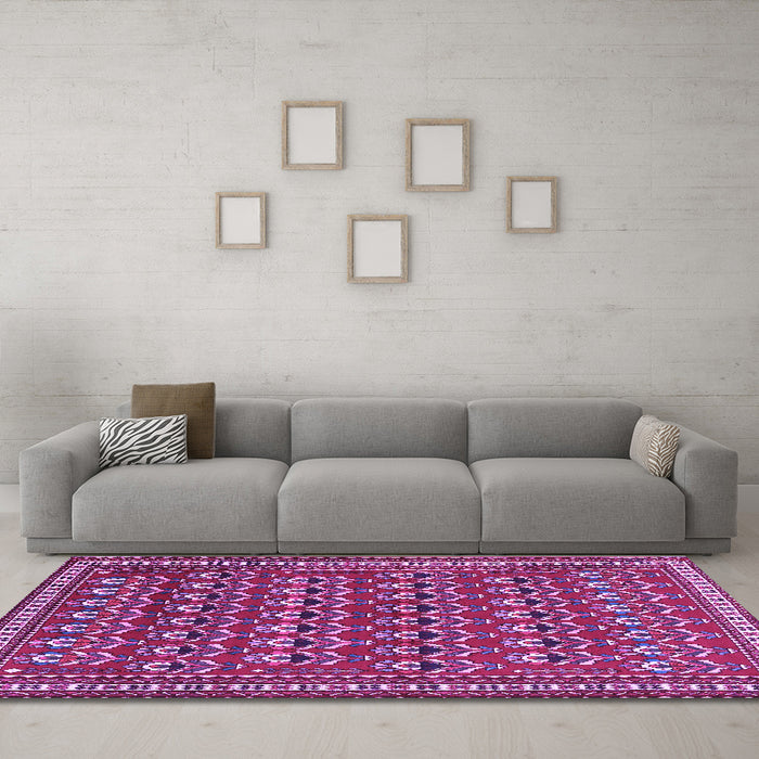 Machine Washable Persian Purple Traditional Area Rugs in a Living Room, wshtr1143pur