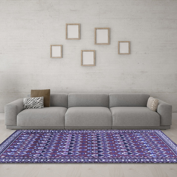 Machine Washable Persian Blue Traditional Rug in a Living Room, wshtr1143blu