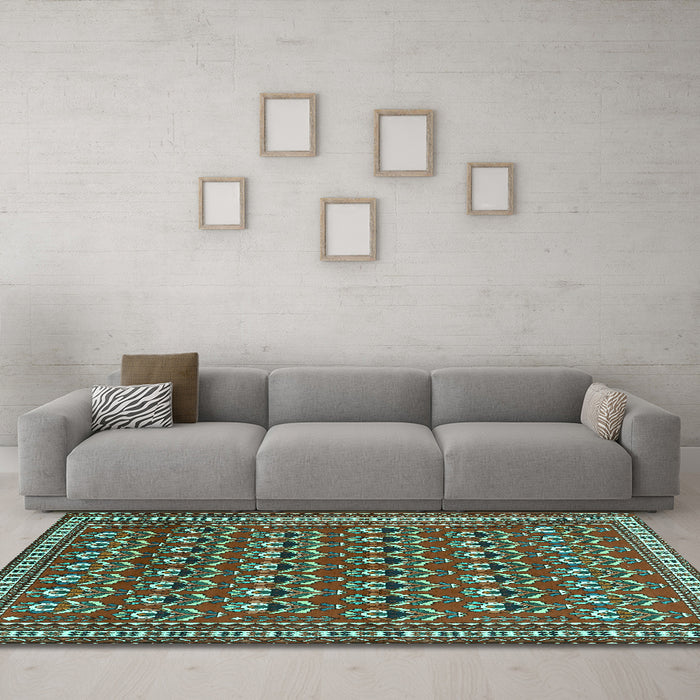 Machine Washable Persian Turquoise Traditional Area Rugs in a Living Room,, wshtr1143turq