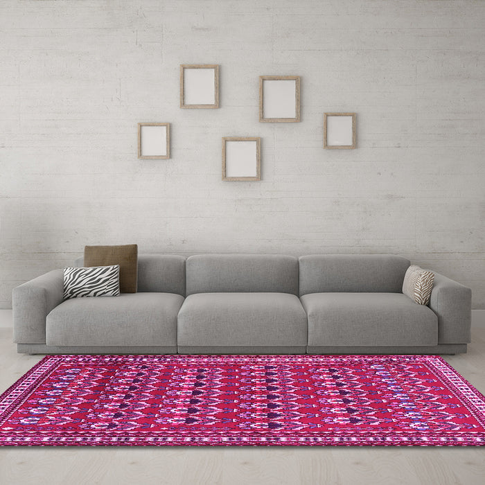 Machine Washable Persian Pink Traditional Rug in a Living Room, wshtr1143pnk