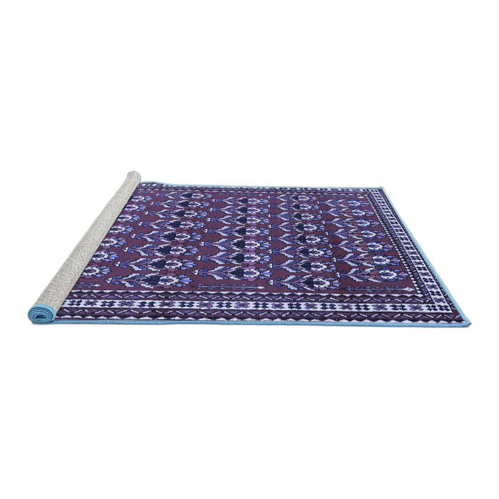 Sideview of Machine Washable Persian Blue Traditional Rug, wshtr1143blu
