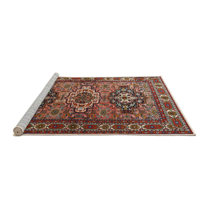 Sideview of Machine Washable Traditional Saffron Red Rug, wshtr1144