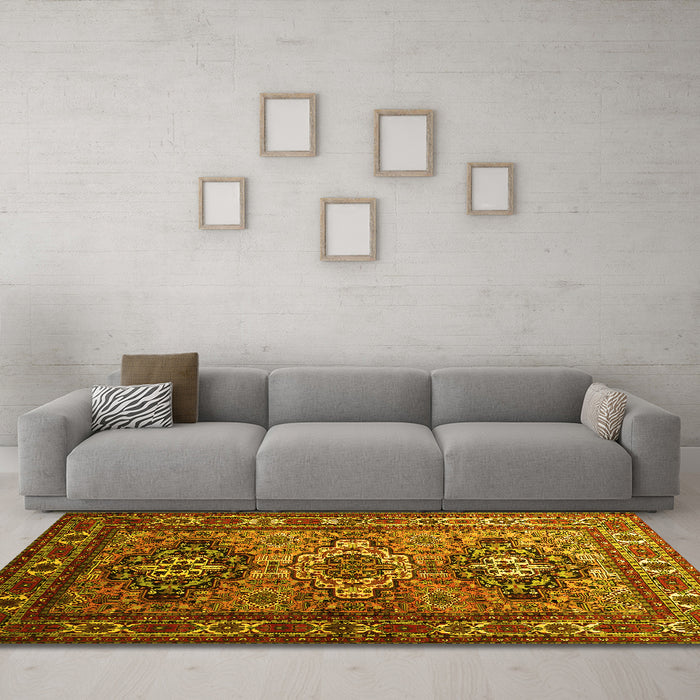 Machine Washable Persian Yellow Traditional Rug in a Living Room, wshtr1144yw