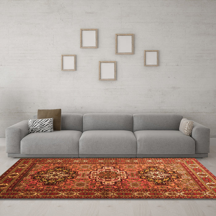 Machine Washable Persian Orange Traditional Area Rugs in a Living Room, wshtr1144org