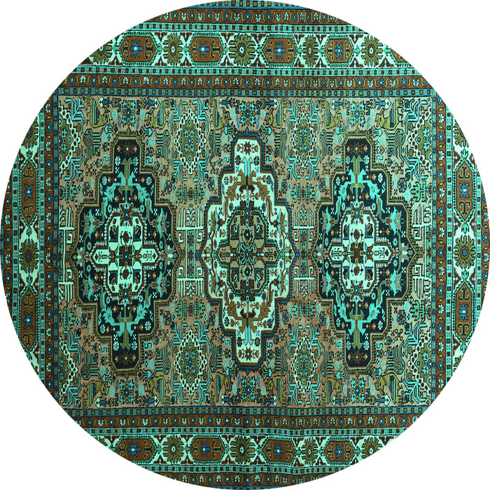 Round Persian Turquoise Traditional Rug, tr1144turq