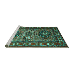 Sideview of Machine Washable Persian Turquoise Traditional Area Rugs, wshtr1144turq