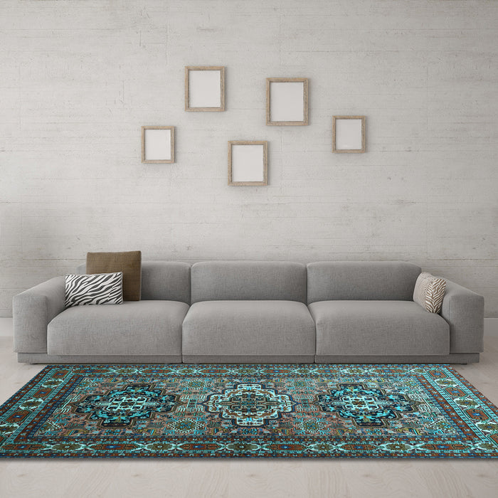 Machine Washable Persian Light Blue Traditional Rug in a Living Room, wshtr1144lblu