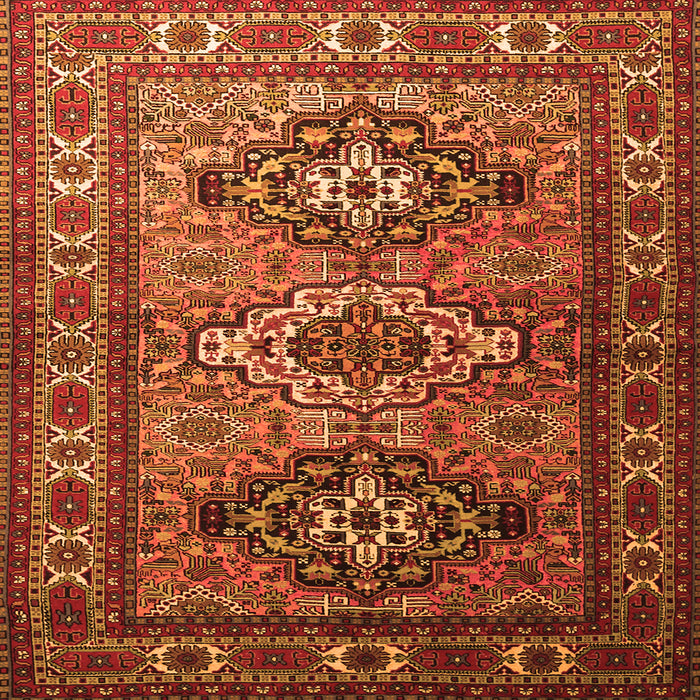Round Machine Washable Persian Orange Traditional Area Rugs, wshtr1144org