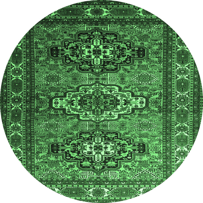 Round Persian Emerald Green Traditional Rug, tr1144emgrn