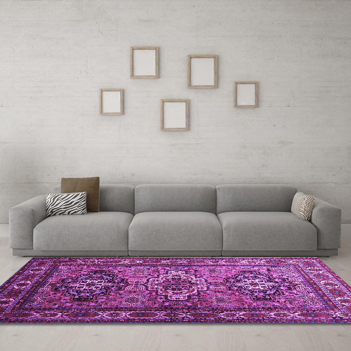 Machine Washable Persian Purple Traditional Area Rugs in a Living Room, wshtr1144pur