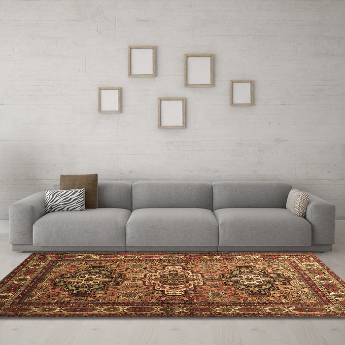 Machine Washable Persian Brown Traditional Rug in a Living Room,, wshtr1144brn