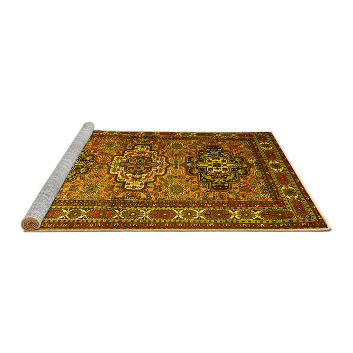 Sideview of Machine Washable Persian Yellow Traditional Rug, wshtr1144yw