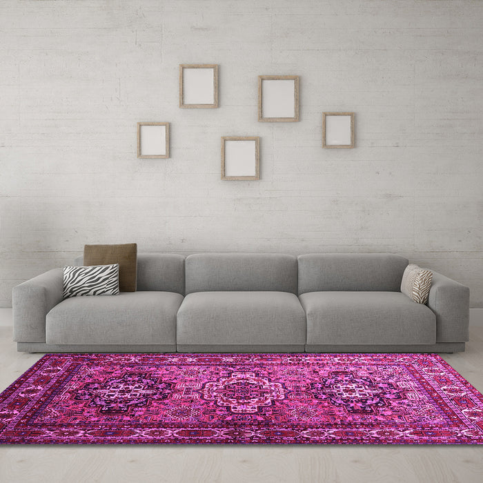 Machine Washable Persian Pink Traditional Rug in a Living Room, wshtr1144pnk