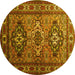 Round Machine Washable Persian Yellow Traditional Rug, wshtr1144yw