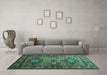 Machine Washable Persian Turquoise Traditional Area Rugs in a Living Room,, wshtr1144turq