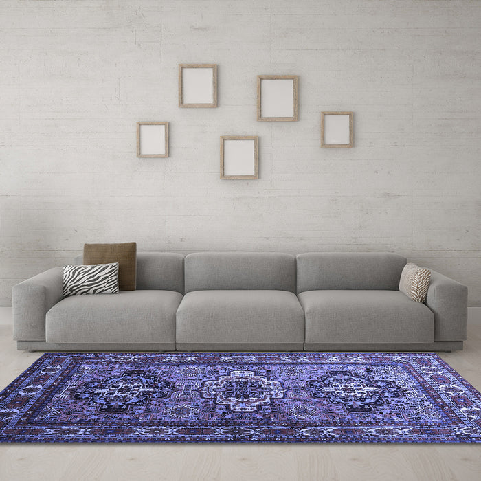 Machine Washable Persian Blue Traditional Rug in a Living Room, wshtr1144blu