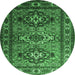 Round Machine Washable Persian Emerald Green Traditional Area Rugs, wshtr1144emgrn