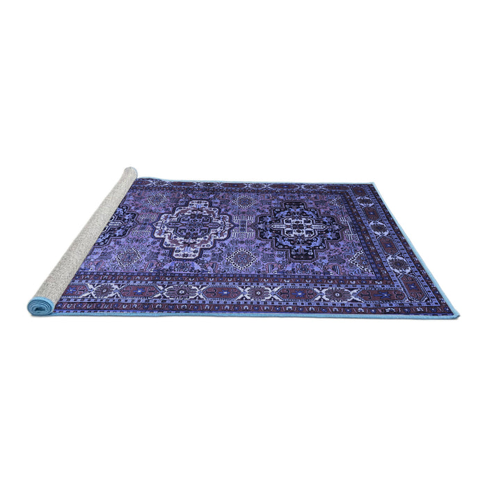 Sideview of Machine Washable Persian Blue Traditional Rug, wshtr1144blu