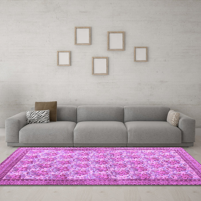 Machine Washable Persian Purple Traditional Area Rugs in a Living Room, wshtr1145pur