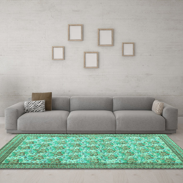Machine Washable Persian Turquoise Traditional Area Rugs in a Living Room,, wshtr1145turq