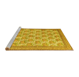 Sideview of Machine Washable Persian Yellow Traditional Rug, wshtr1145yw