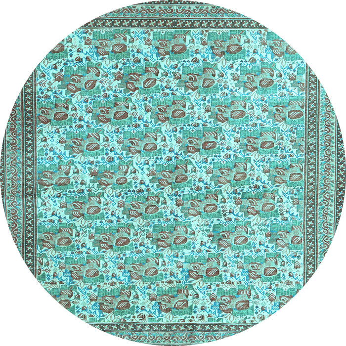 Round Machine Washable Persian Light Blue Traditional Rug, wshtr1145lblu
