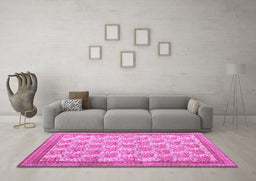 Machine Washable Persian Pink Traditional Rug in a Living Room, wshtr1145pnk