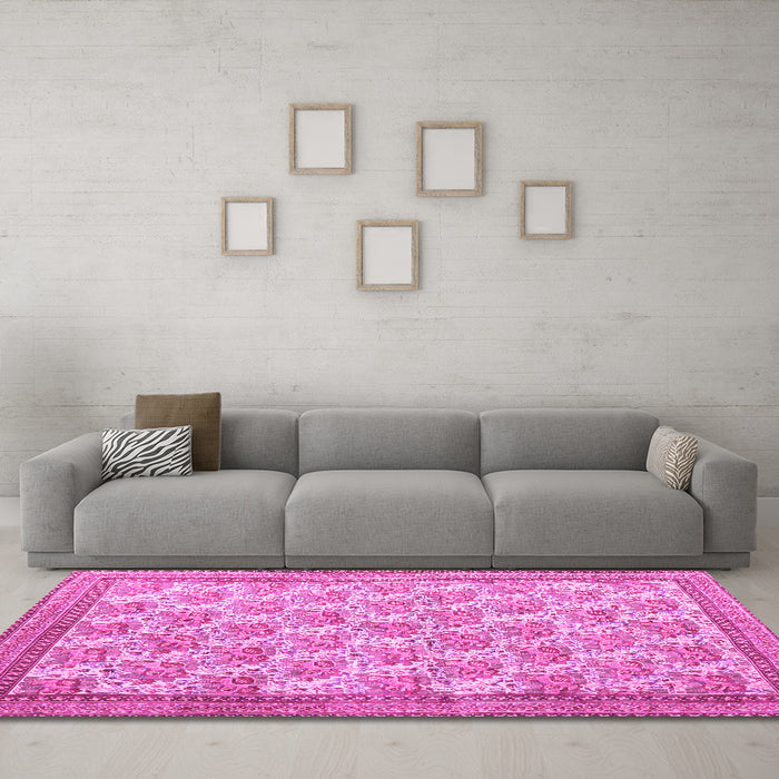 Machine Washable Persian Pink Traditional Rug in a Living Room, wshtr1145pnk