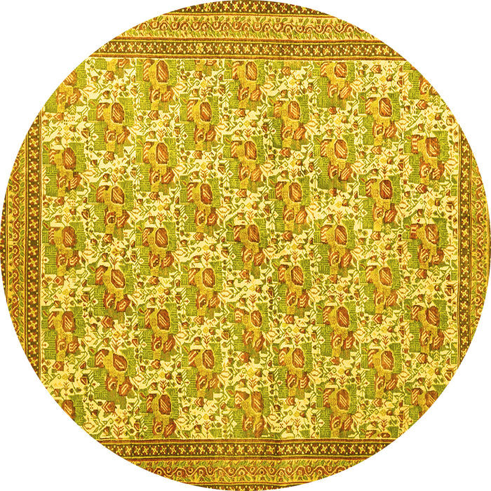 Round Persian Yellow Traditional Rug, tr1145yw