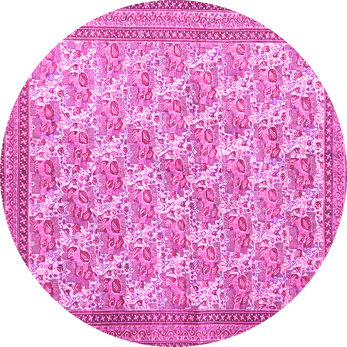 Round Machine Washable Persian Pink Traditional Rug, wshtr1145pnk