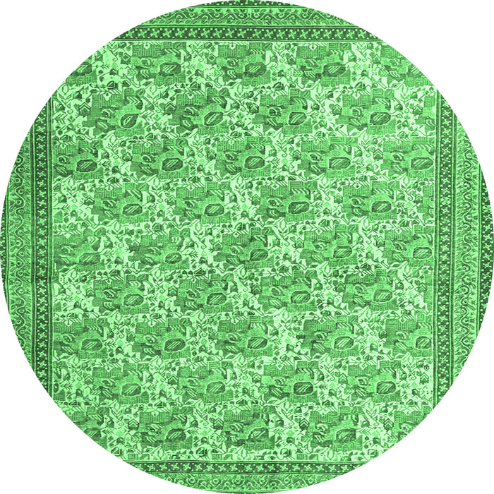 Round Machine Washable Persian Emerald Green Traditional Area Rugs, wshtr1145emgrn