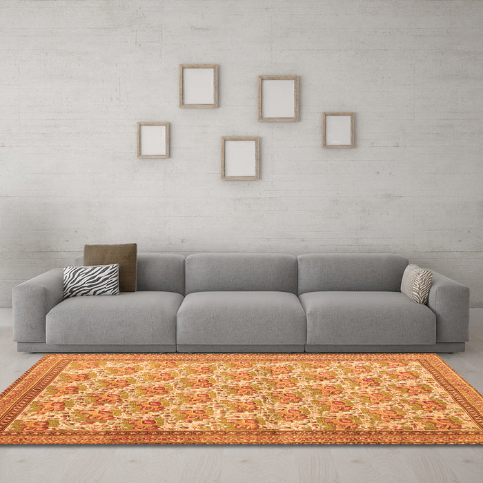 Machine Washable Persian Orange Traditional Area Rugs in a Living Room, wshtr1145org