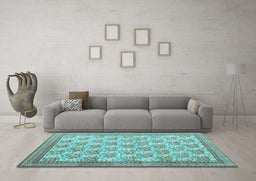 Machine Washable Persian Light Blue Traditional Rug in a Living Room, wshtr1145lblu