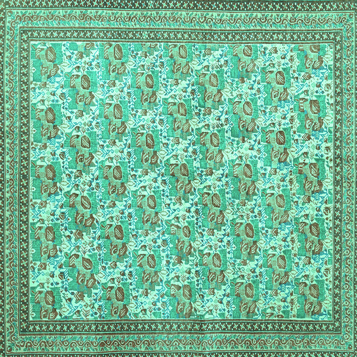 Square Machine Washable Persian Turquoise Traditional Area Rugs, wshtr1145turq