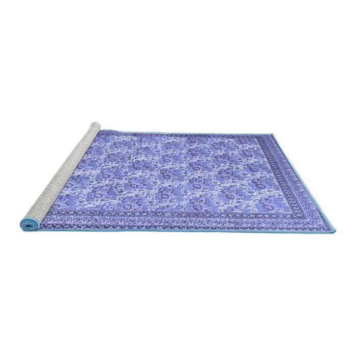 Sideview of Machine Washable Persian Blue Traditional Rug, wshtr1145blu