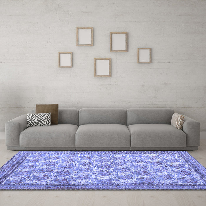 Machine Washable Persian Blue Traditional Rug in a Living Room, wshtr1145blu